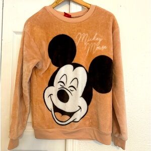 Disney Mickey Mouse Sweater Junior Small Peachy Soft Fuzzy Sweatshirt Girls Pink